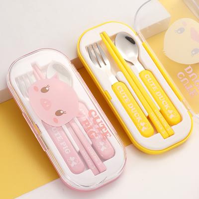 Cartoon Baby Cutlery Set Spoon Fork Chopsticks Dinnerware Sets Baby Tableware Stainless Steel Eco-Friendly Home School
