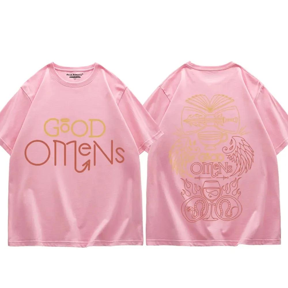 TV Play Good Omens Printed T Shirts Men's Women Fashion Vintage Oversized T-shirts Summer Casual Pure Cotton T-shirt Streetwear