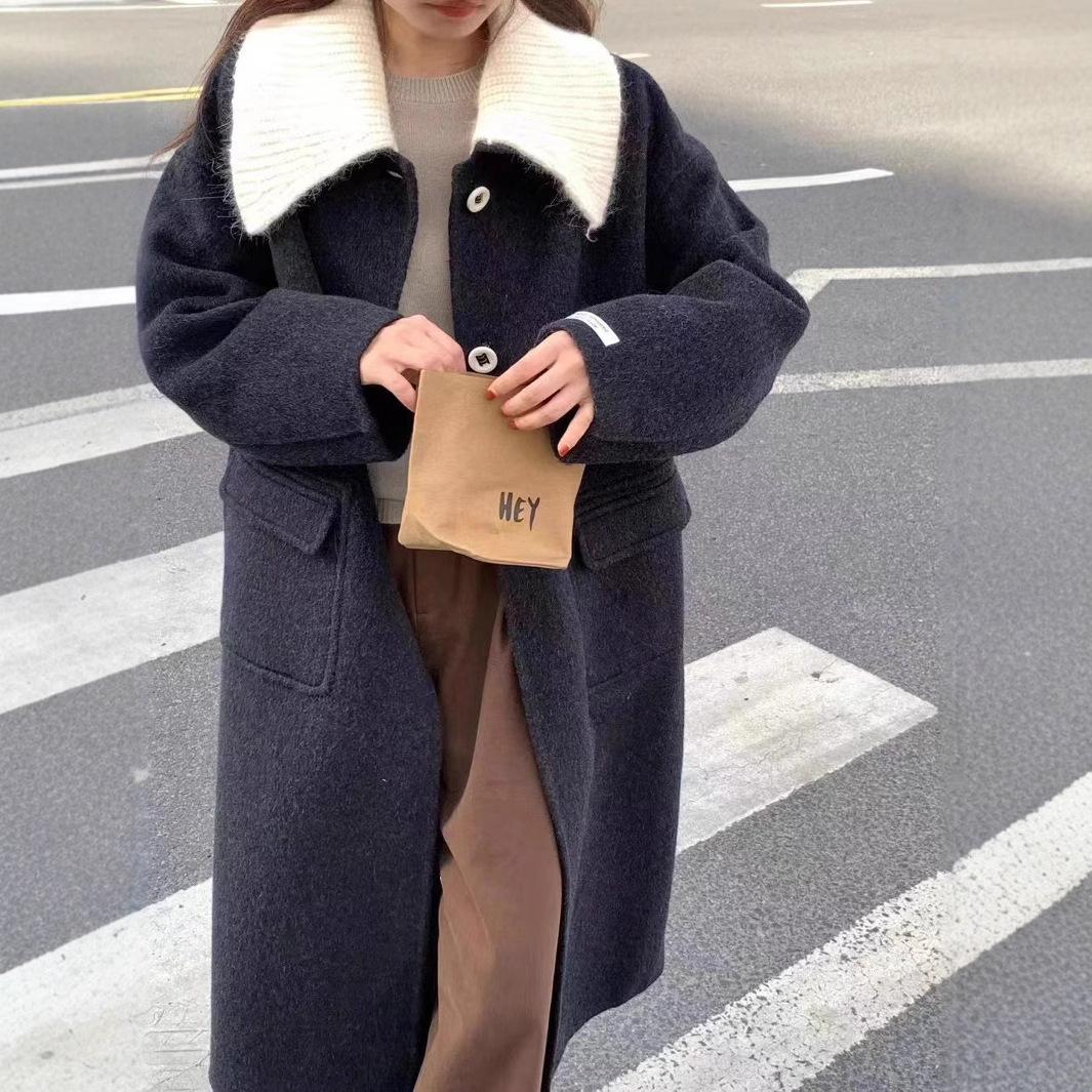 

Двустороннее шерстяное пальто с лацканами, среднее и длинное M