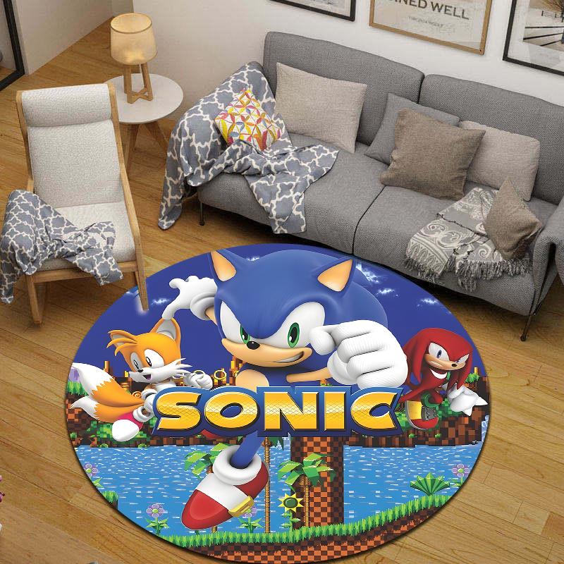 Circular Carpet Sonic The Hedgehog Tails Knuckles Green Hill Game Room Decor