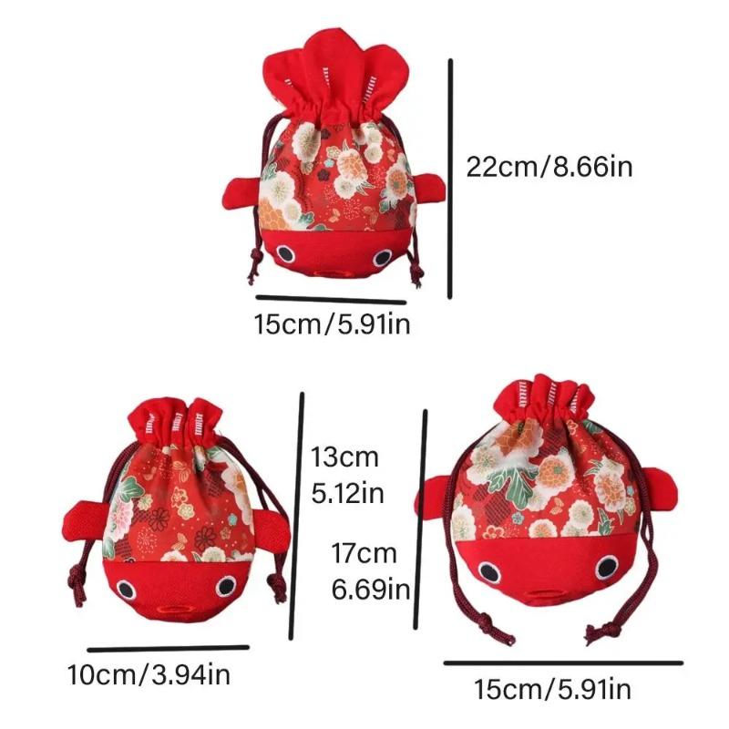 1pcs Cartoon Animal Canvas Flower Drawstring Bag New Year Large Capacity Gold Fish Shape Handbag Coin Purse Wedding Candy Bag