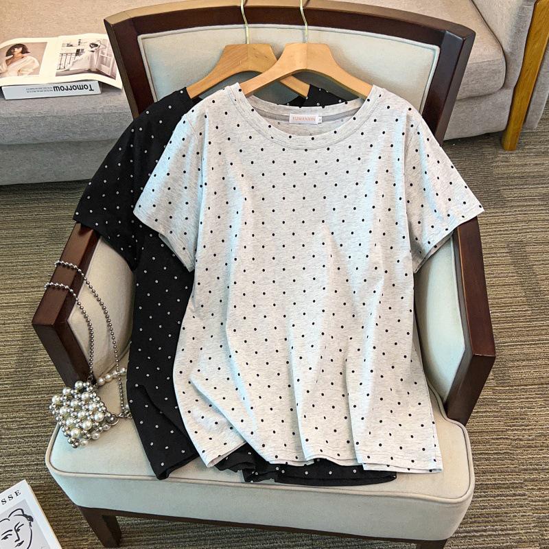 

Women s Plus Size Mid-Length Loose Fit Short Sleeve T-Shirt (Round Neck, Slimming, Available in 200/300/350 Jin) 2XL чорний