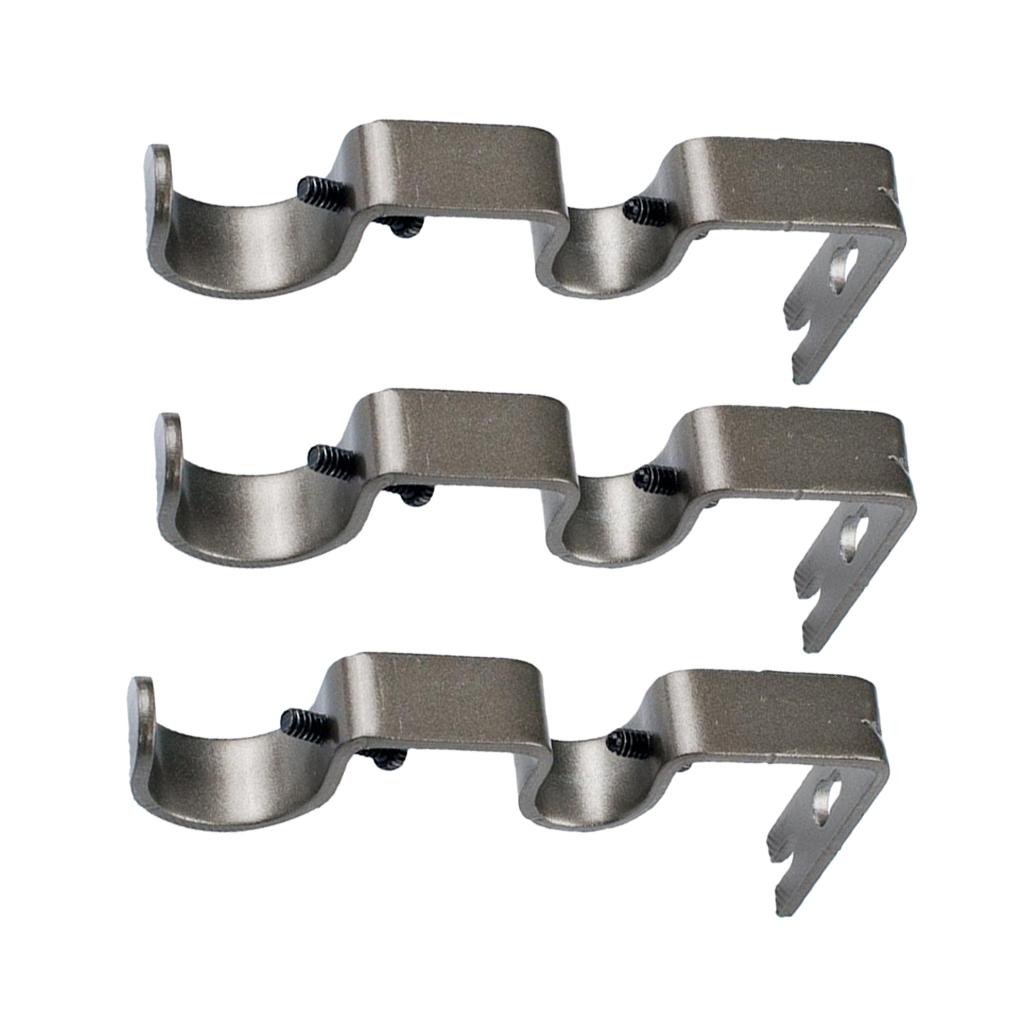 Set of Double Curtain Rod Brackets Adjustable Metal Holder Wall Mount for Window Treatment