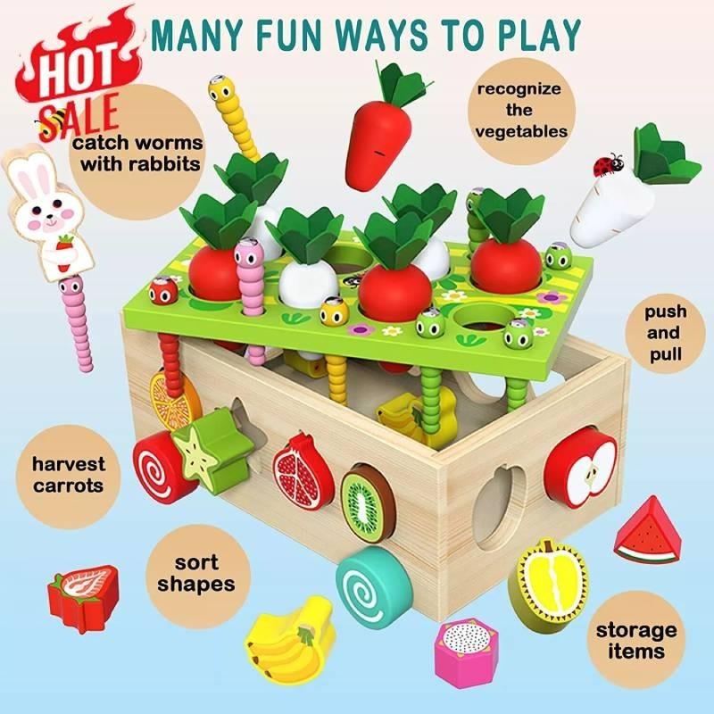 Colorful Educational Wooden Farm Fishing Shape Matching Car Toys For Kids
