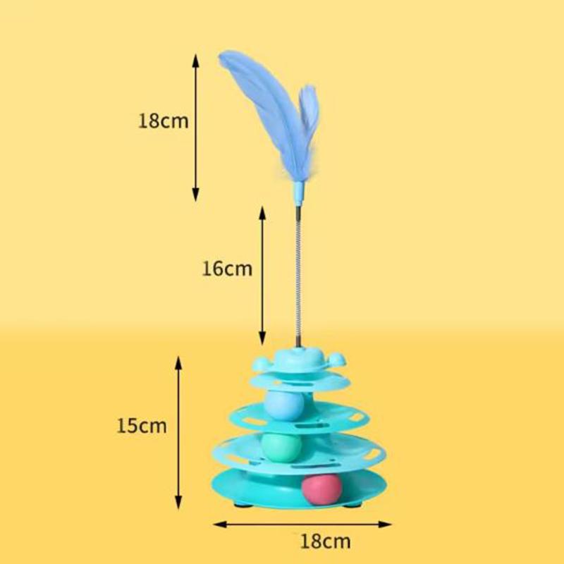 Interactive Cat Toy Tower Kitten Turntable Track Roller Balls Toys With Feather Pets Training Supplies Toy For Cat Tower