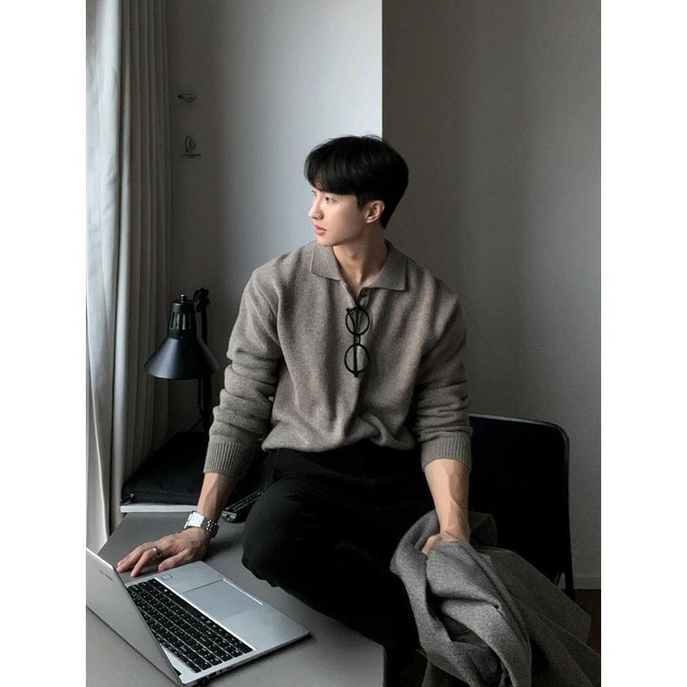 Korean Men's Trendy Polo Collar Lapel Sweater: Skin-Friendly Loose Knitwear