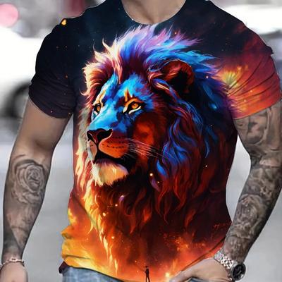 Summer Casual Men's Clothing Oversized Loose Lion Graphic Print Short Sleeve O-Neck Fitness T-Shirts Outdoor Daily Wear Tops
