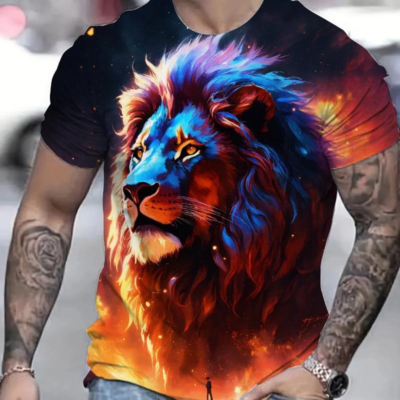 

Summer Casual Men s Clothing Oversized Loose Lion Graphic Print Short Sleeve O-Neck Fitness T-Shirts Outdoor Daily Wear Tops S