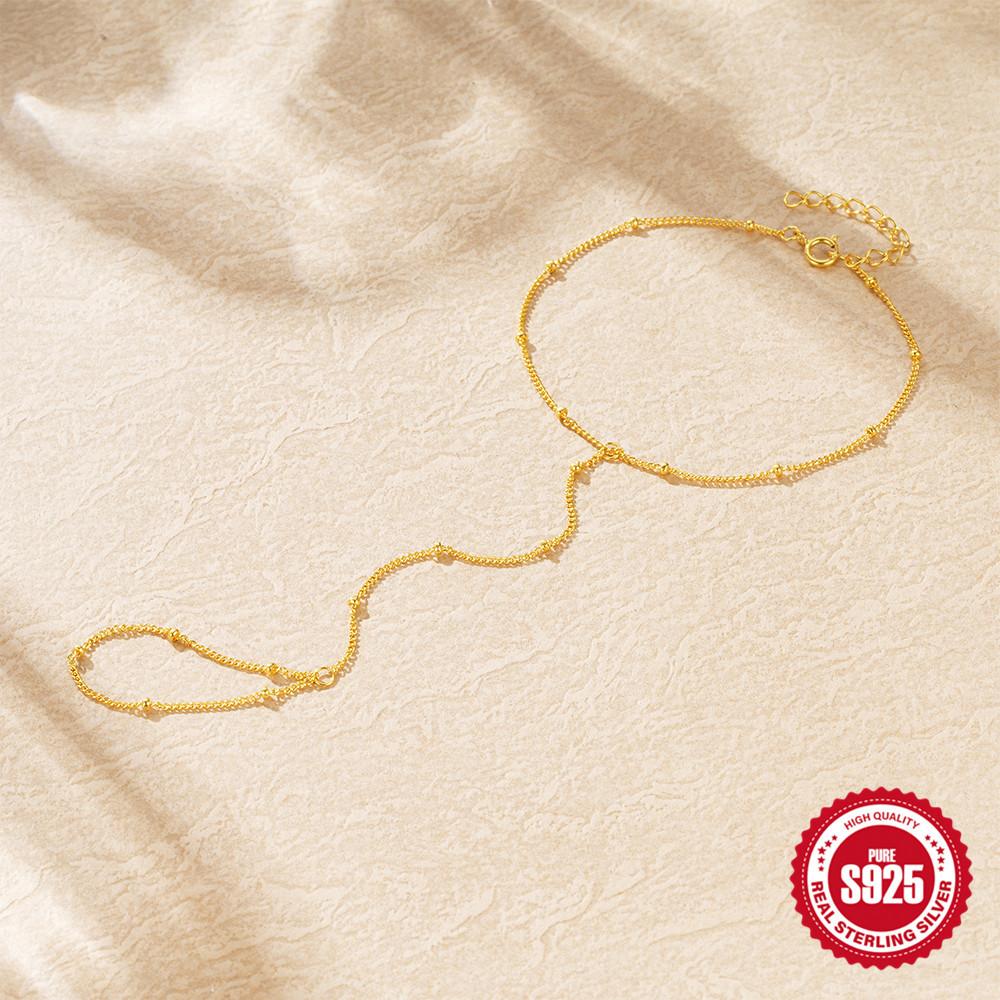 925 Sterling Silver Versatile Hand Jewelry Women'S Ring Chain Xiaomi Bead Finger Bracelet Multi-Layer Stacked Hand