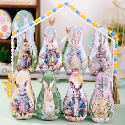 Ostern Blech Süßigkeitenbox Kaninchenmuster Keks Aufbewahrungsdose Metall Leer Schokoladen Leckerli Verpackungsbehälter Ostergeschenkbox mit Deckel
