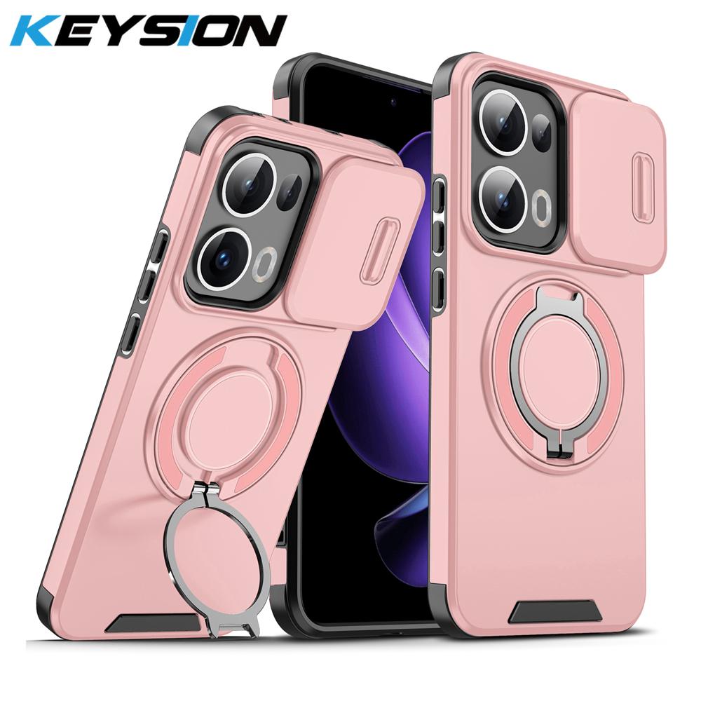 KEYSION 360° Ring Stand Phone Case for OPPO Reno13 Pro 5G Slide Camera Protection Magnetic Shockproof Cover for OPPO Reno13 F 5G