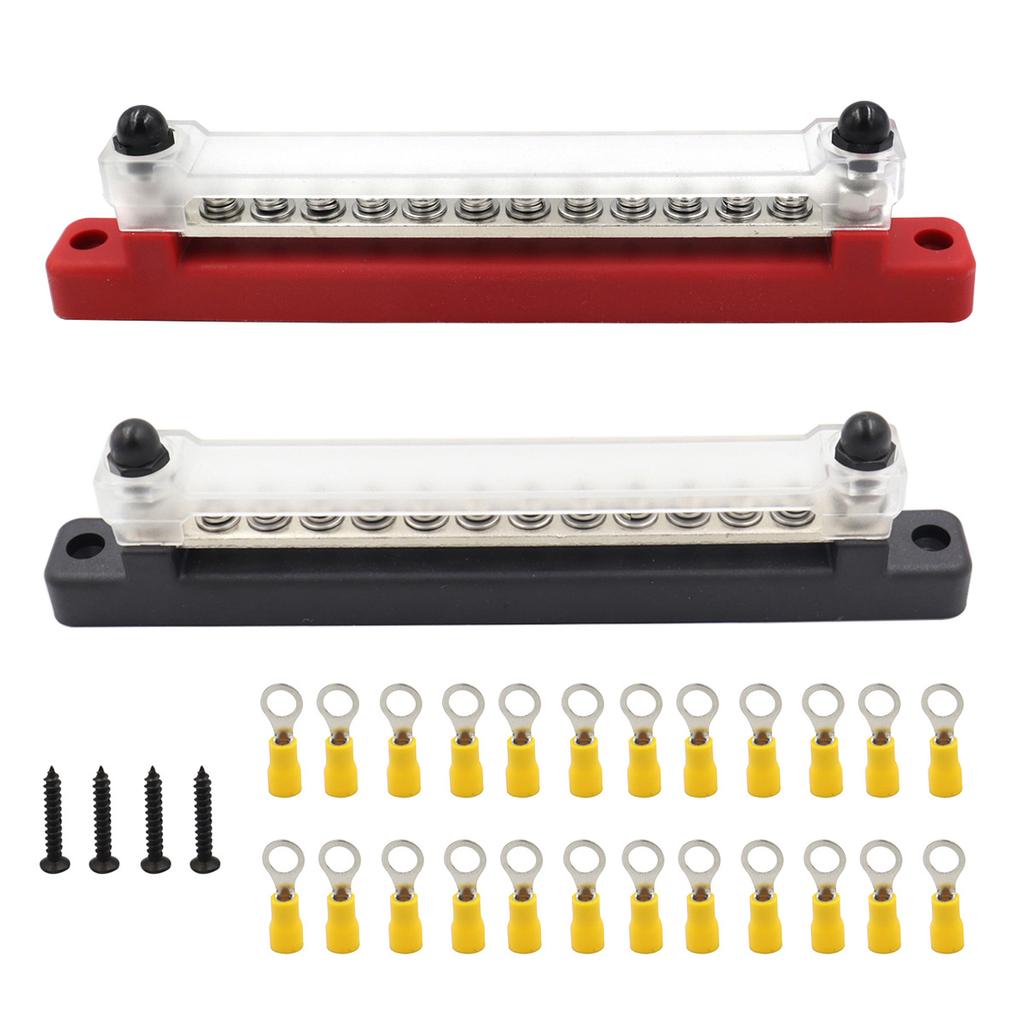 6-polig 12-polig 150A bussskeneblock med lock, enradigt kraftfördelningsblock Distributionsblock med klämmor för bil, båt, marin, husvagn, yacht