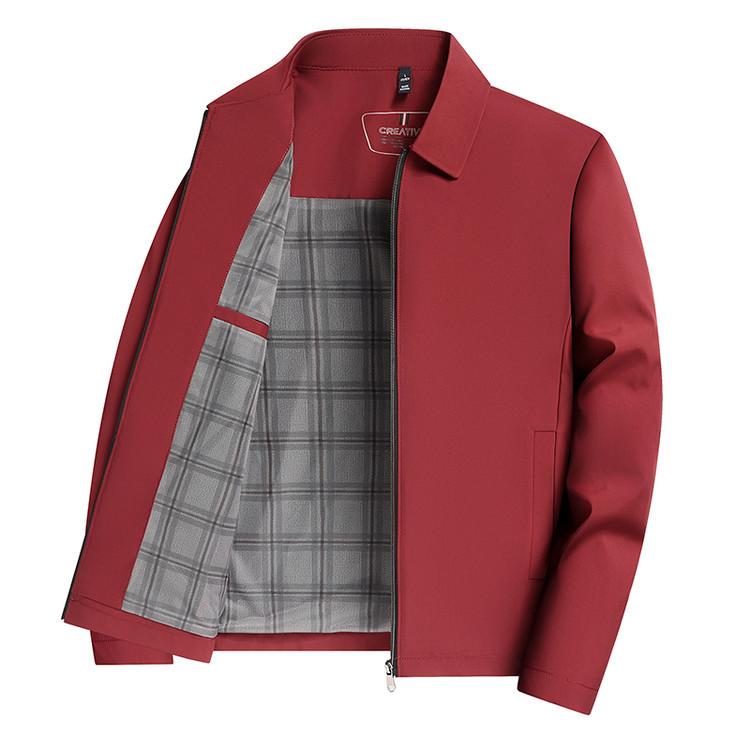 

Casual lapel executive business jacket men s spring and autumn new solid color zipper jacket middle-aged dad man 195/4XL червоний