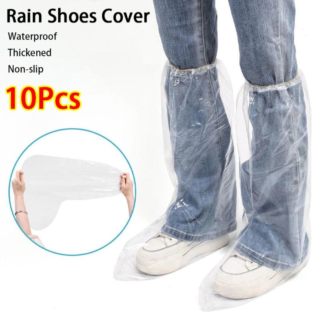 10Pcs Waterproof Rain Shoes Cover Thickened Non-slip Disposable Shoe Cover Wear-resistant with Rubber Band Long Boot Covers