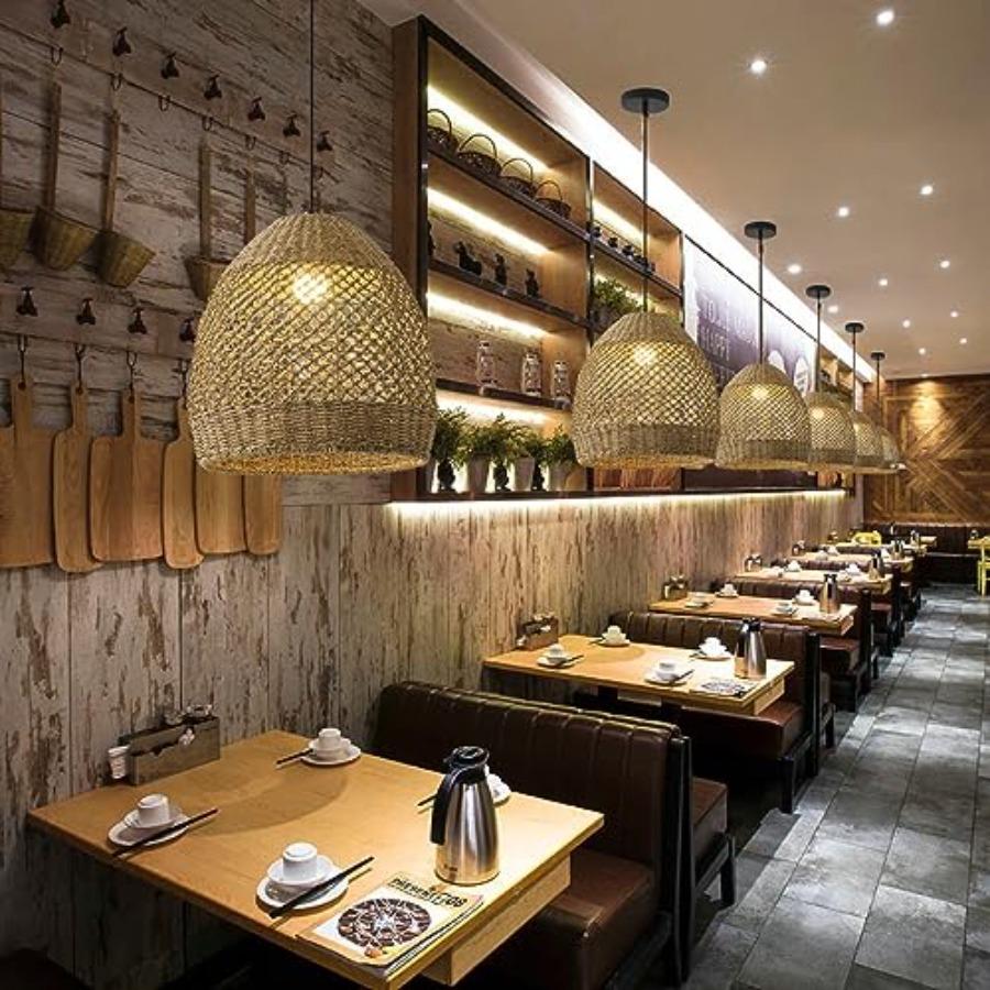 Rattan Pendant Light 13.77 Rustic Hand-Woven Wicker Hanging Light 1-Light Water Plants Rattan Chandelier for Dining Living Bedr