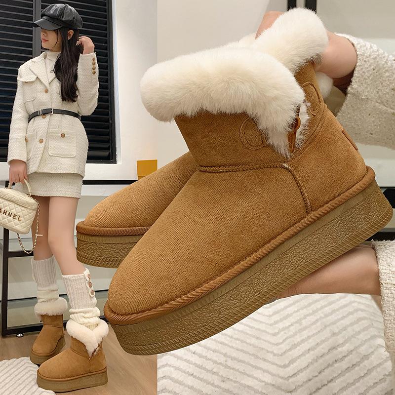 Large Size Short Snow Boots Women's 2025 Autumn and Winter New Bow Thick-soled Piled Thickened Warm Cotton Boots