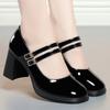 Autumn Cowhide Patent Leather Women High Heeled Shoes Fashion Elegant Trend Shoes Black White Non-slip Thick Heels Gentle Simple