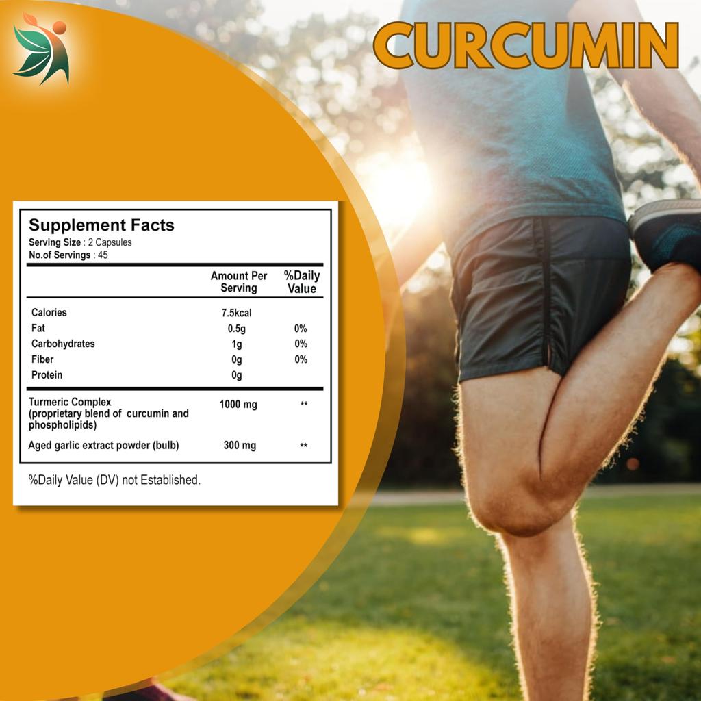 Vedapulse Curcumin Complex with Garlic - Natural Antioxidant Supplement for Supporting Overall Health - 90 Veg Capsules