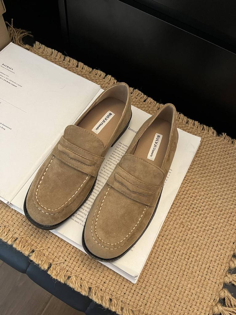 2025 Autumn Retro Suede Beanie Shoes One-pedal Single Shoes Soft-soled Low-heeled Women's Shoes British Small Leather Shoes