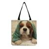 Damen Vintage Leinen-Tragetasche - Große Kapazität Hundeprint Schulter-Handtasche für Freizeit & Lebensmitteleinkauf KTB