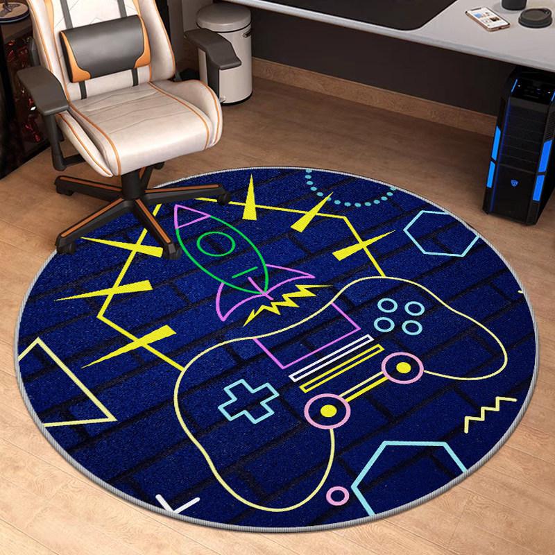 Gaming Console Round Rug Non-Slip Floor Mat for Home Office Living Room Bedroom Machine Washable Round Carpet for Gamers Decor