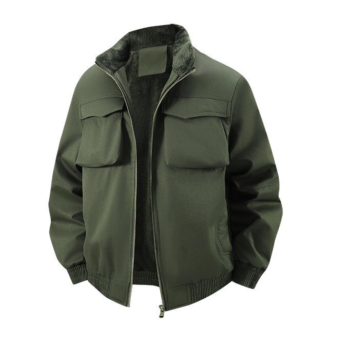 Men s European Size Winter Flight Jacket with Fleece, Trendy Multi-Pocket Design, Casual Loose Fit Workwear. XS