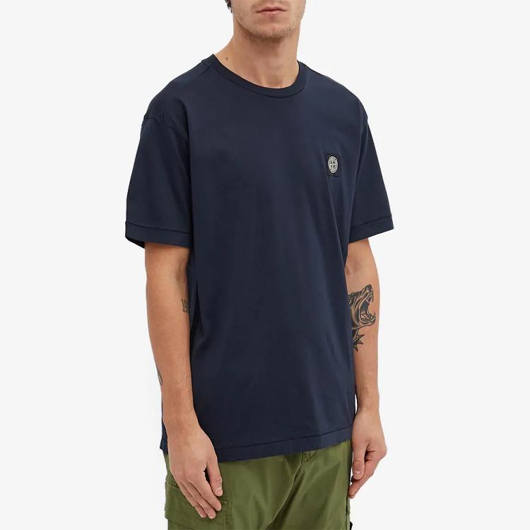 STONE ISLAND Patch Logo T-Shirt Marineblau Herren Streetwear 761524113-V0020
