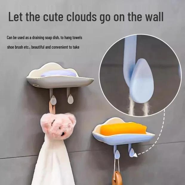 Newcomer 0.01: Punch-Free Adhesive Soap Dish with Draining Hooks for Bathroom or Dorm