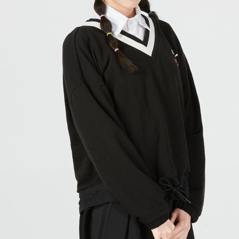 (WMNS) PUMA Logo V neck Sweatshirt 'Black' Women's 537524-01