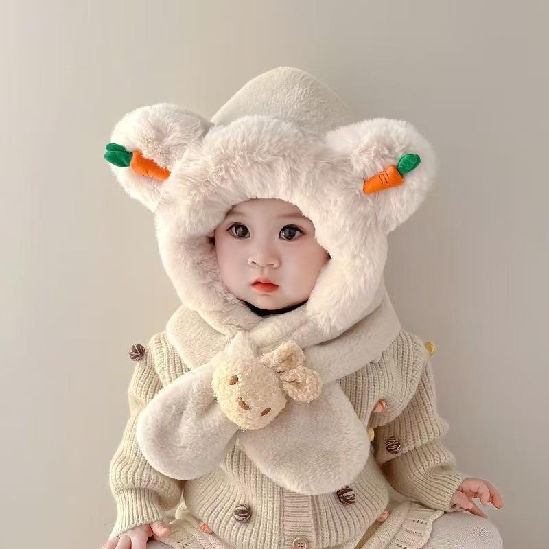 Children s Plush Cartoon Hat & Scarf Set - Cute Ear Protection for Autumn/Winter Boys & Girls