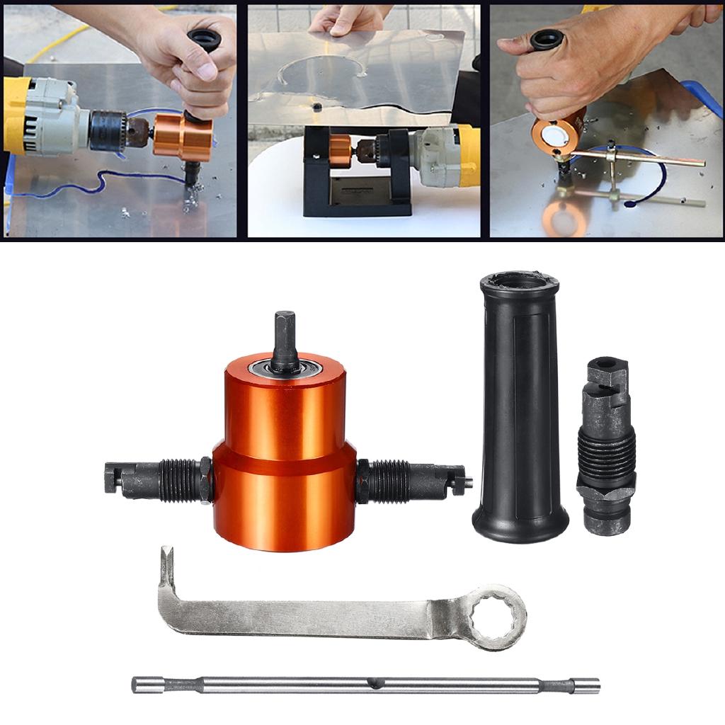 Silver+ Orange B14355 Double Headed Sheet Metal Nibbler Drill Attachment Metal Cutter with Extra Punch New