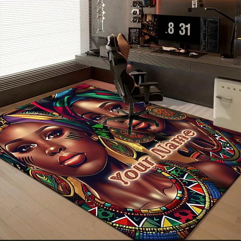 1PC Custom Name African Heritage Celebration Theme Floor Mat Ideal for Living Room, Game Rooms, Office, Bedroom,Floor Mat Playful Design