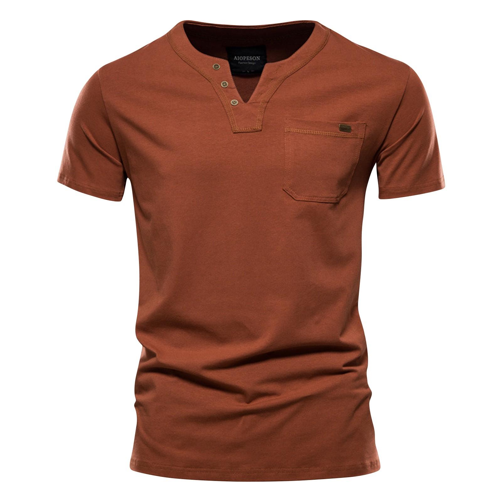 

Популярная мужская новая цветная хлопковая футболка с v-образным вырезом и коротким рукавом XXXL оранжевый