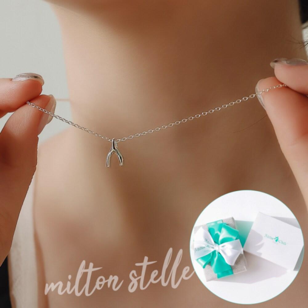 [92.5 Silver/Wishbone] I'll Make Your Wish Come True 92.5 Silver Necklace + Gift Wrapping + Shopping Bag