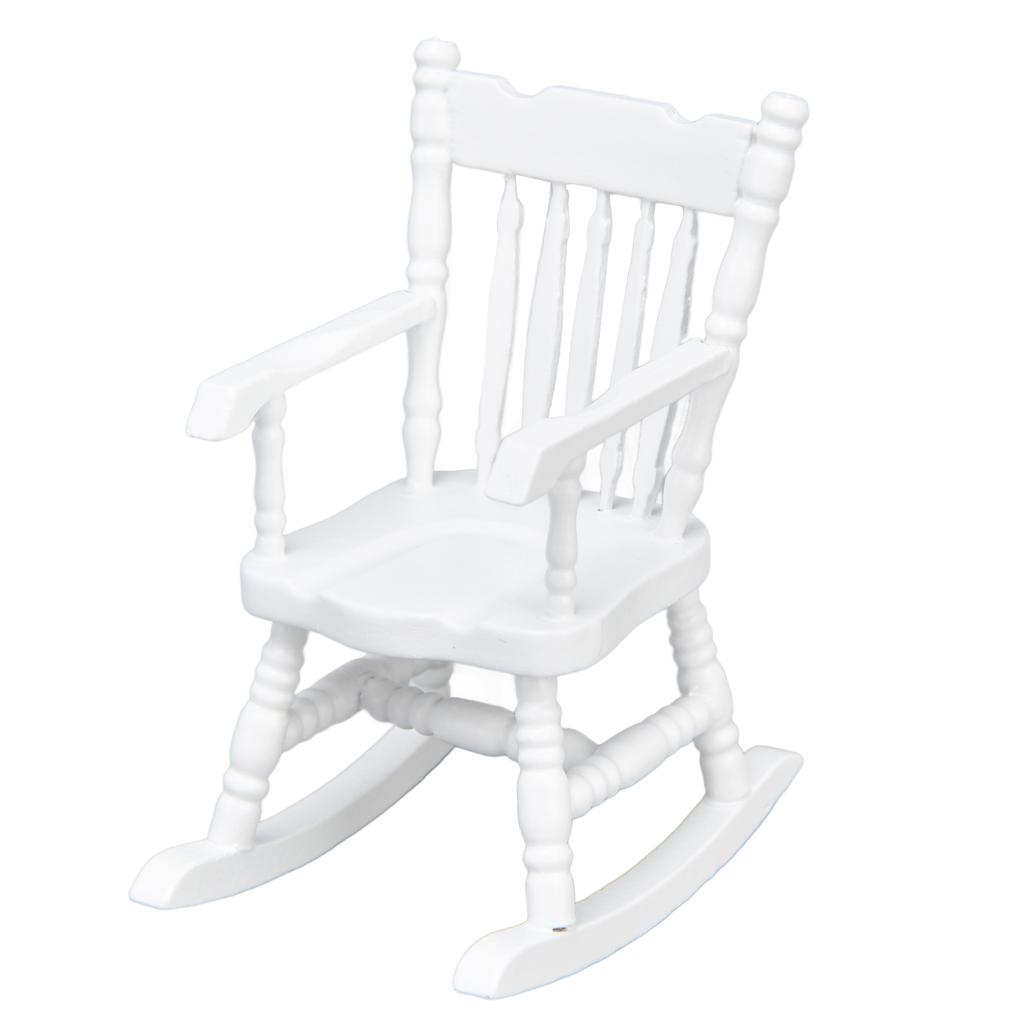 1:12 Dollhouse Chair Wood Doll House Miniature Rocking Chair White Mini Dollhouse Furniture