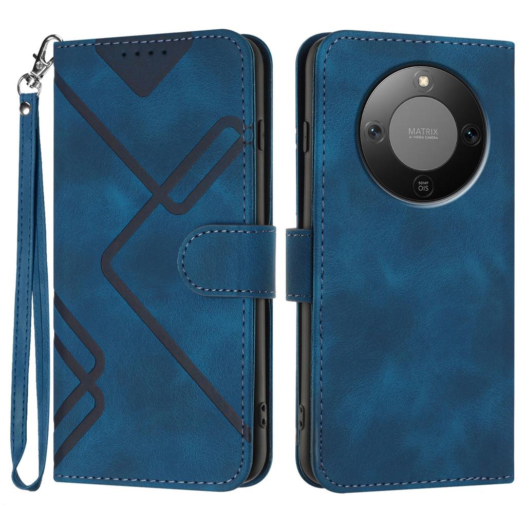 For Honor Magic8 Lite 5G/X9d 5G/X70 5G Wallet Case Line Imprinted PU Leather Phone Cover with Strap