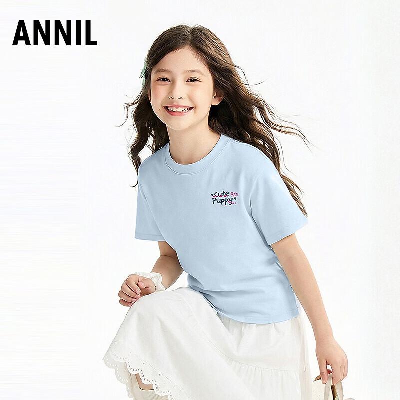 Annil Girls  2026 Summer Round Neck Short Sleeve Knit Top 140