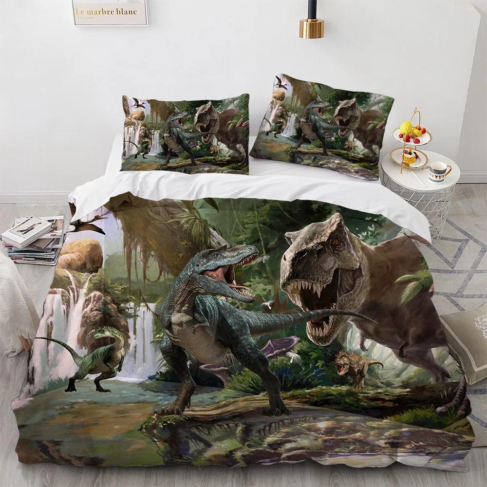 Dinosaur Duvet Cover Set King Queen Size For Kids Boys Girls Polyester Bedding Set Cartoon Wild Animals Pattern Comforter Cover