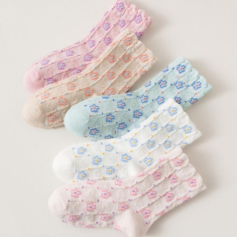 

5Pairs/set Baby Girls Socks Cute Sweet Flower Print Socks Children Middle Tube Socks Cotton Socks For Kids Autumn Winter XL різнокольоровий
