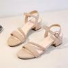 Flock Beige High Heels Sandals Women  Summer Shoes Women Fashion Open Toe Buckle Sandals Casual Square Heel Female Shoes