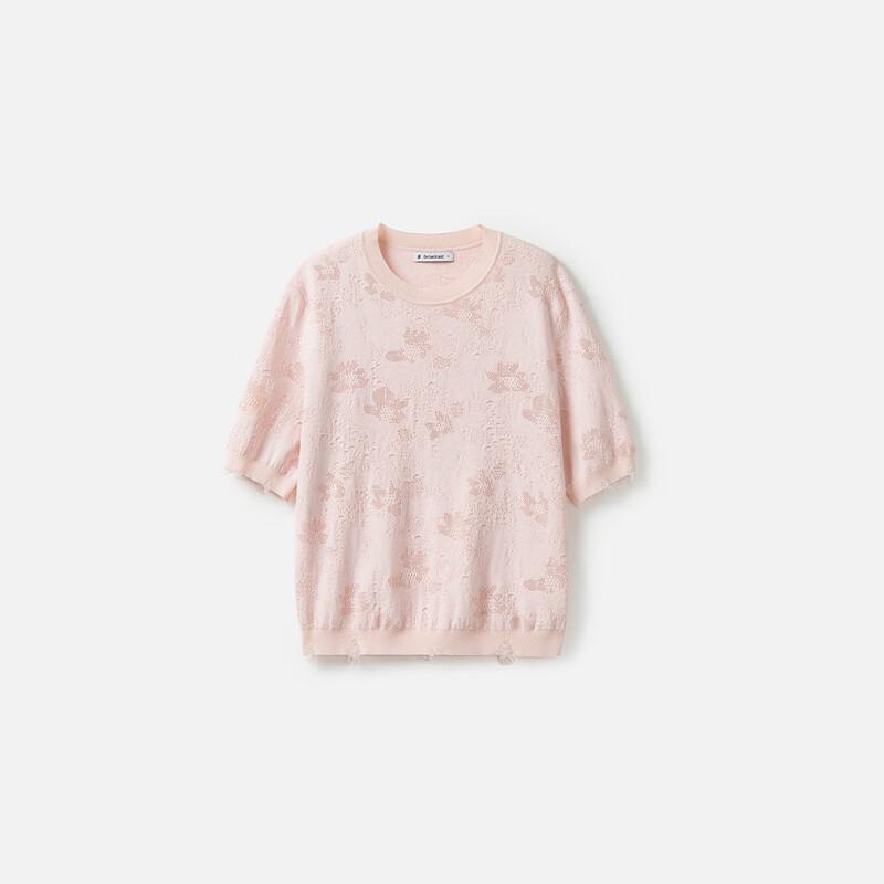 broadcast Women's Jacquard Round Neck Short Sleeve Knit Top