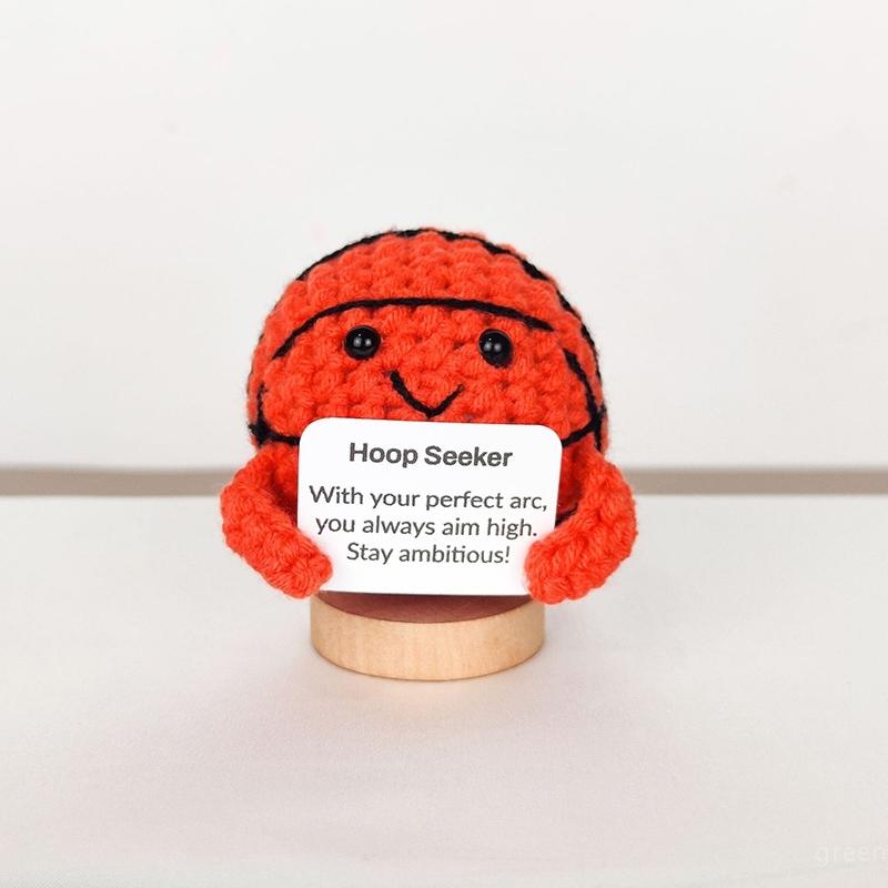 Handmade Crochet Miniature Ball Game Positive Encourage Energy Card Emotional Ornament Car Decorations Wovening Finished Product