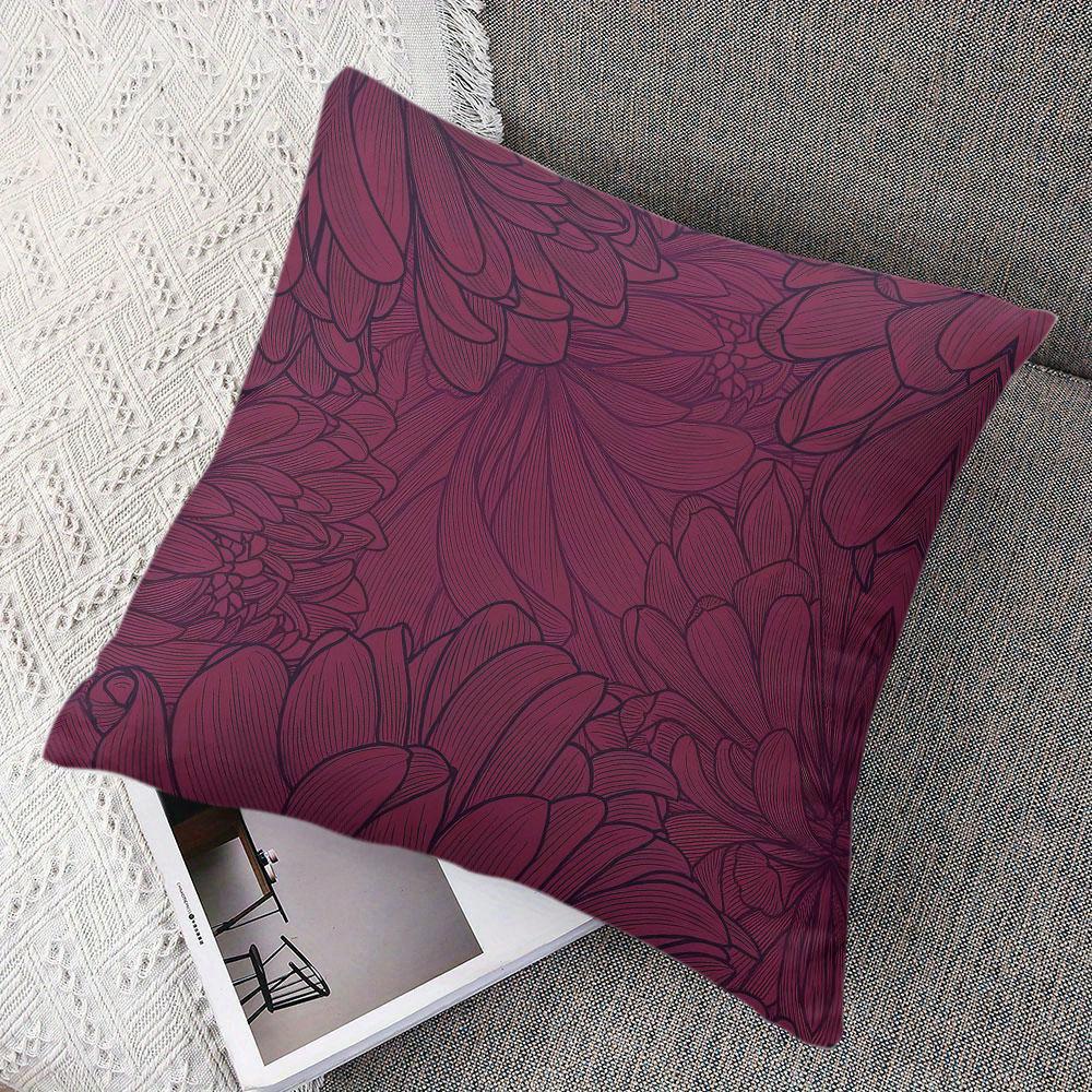 Burgundy Petal Square Jacquard Pillow Cover for Sofa Office Waist Cushion Cover Home Decorative Pillowcase
