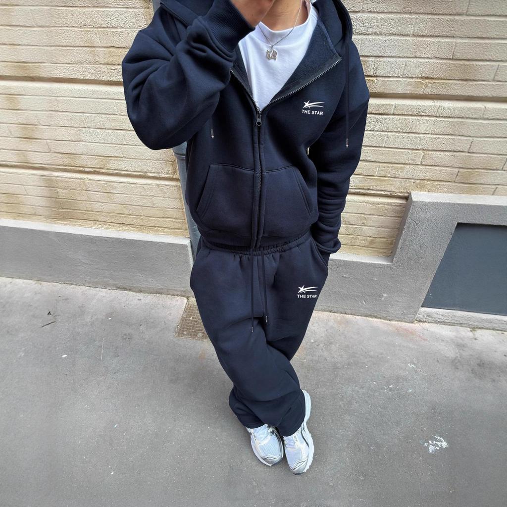 2025 Trendy European Style Unisex Streetwear Set - Printed Zipper Top & Bottoms