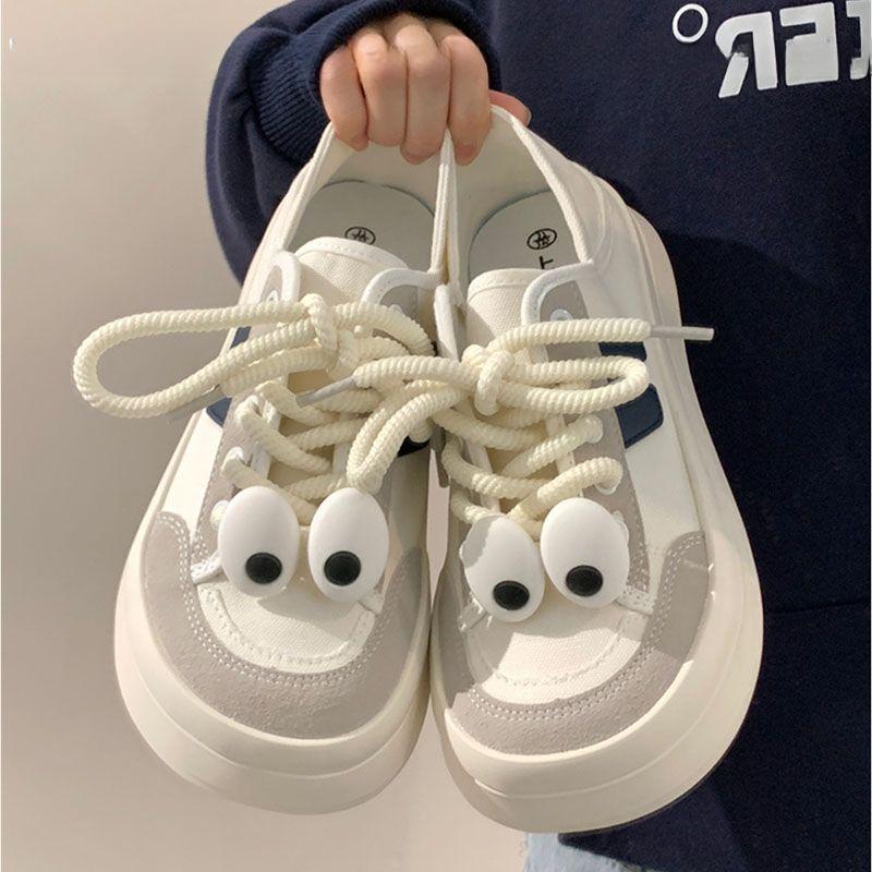 

Большие глаза милые полутапочки парусиновые туфли женские дышащие универсальные повседневные туфли нишевая женская обувь слипоны для доски 40 белый
