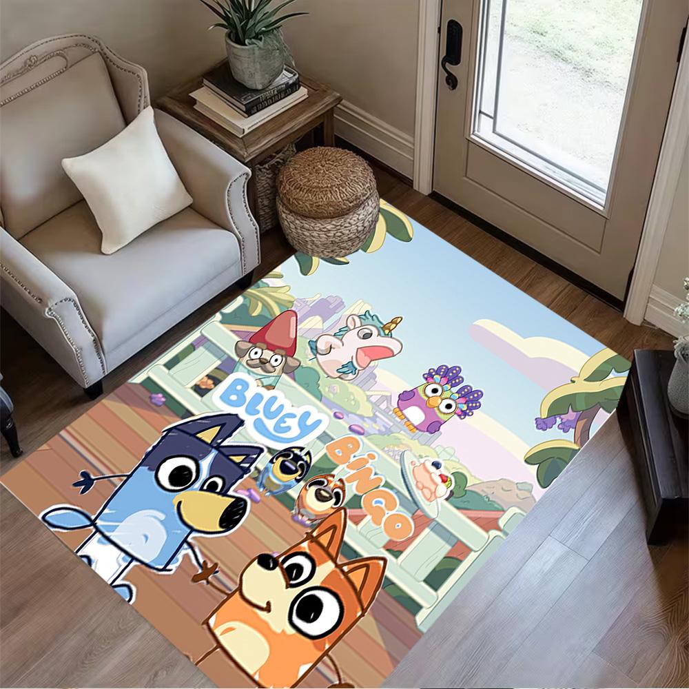 Bluey Family Harmony Floor Mat Suitable for Balcony Outdoor Dormitory Study Room Antislip Carpet Anime Office Decor Wedding Party Gift