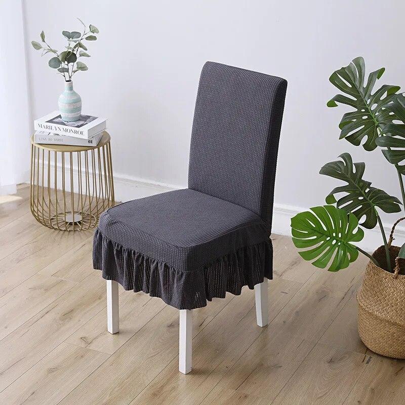 

Waterproof Stretch Chair Covers Universal Spandex Banquet Covers with Lace Skirt for Wedding, Hotel, Restaurant chairs covers серый