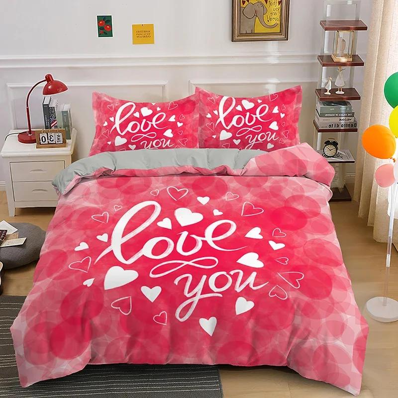 3D Printed Couple Bedding Set I Love You Crown Duvet Cover Double Twin Full Queen King Adult Kids Bedclothes Quilt Cover