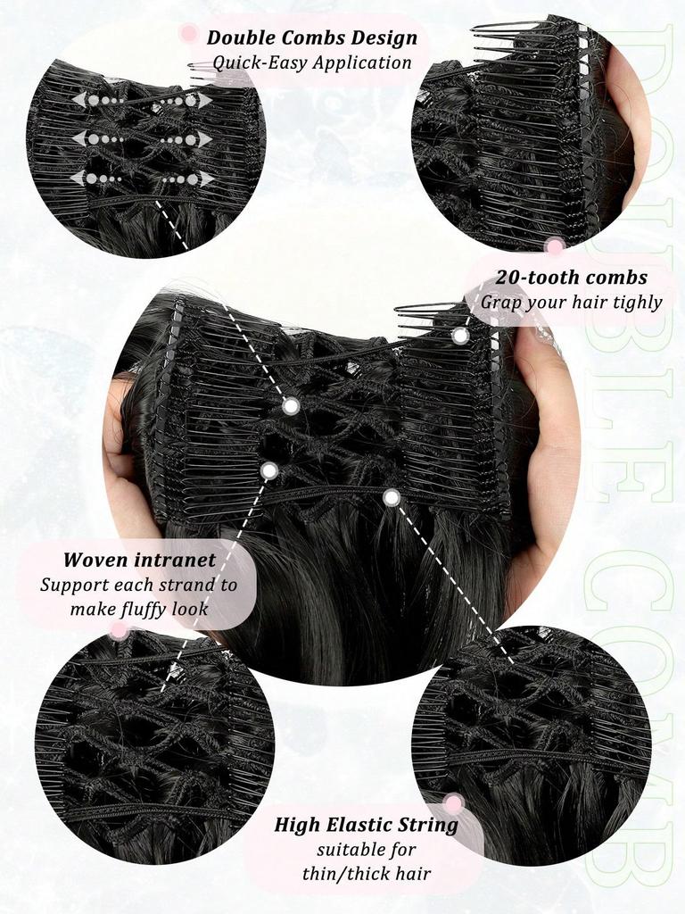 Synthetische, kurze, unordentliche, lockige Haarknotenverlängerung, leicht dehnbares Haar, Doppelkämme, Clip-In-Pferdeschwanz mit elastischer Bandverlängerung, Pferdeschwanz-Haarteile