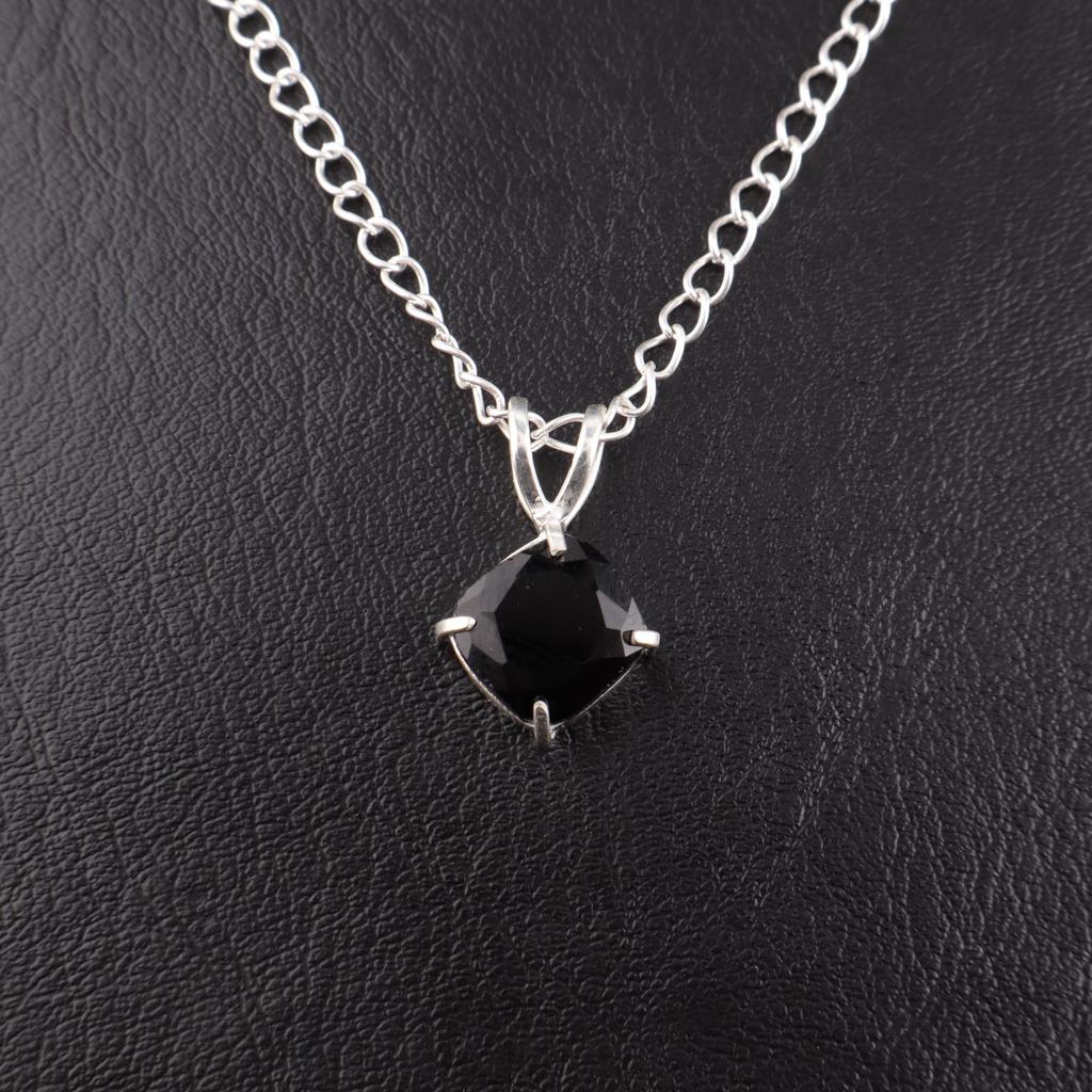 Black Onyx Gemstone 925 Sterling Silver Jewelry Handcrafted Gift Pendant 0.93'' PP-62-17